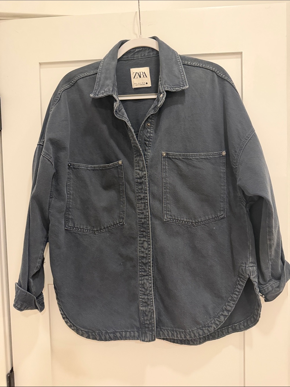 Zara Washed Black Denim Utility Overshirt Jacket Size M